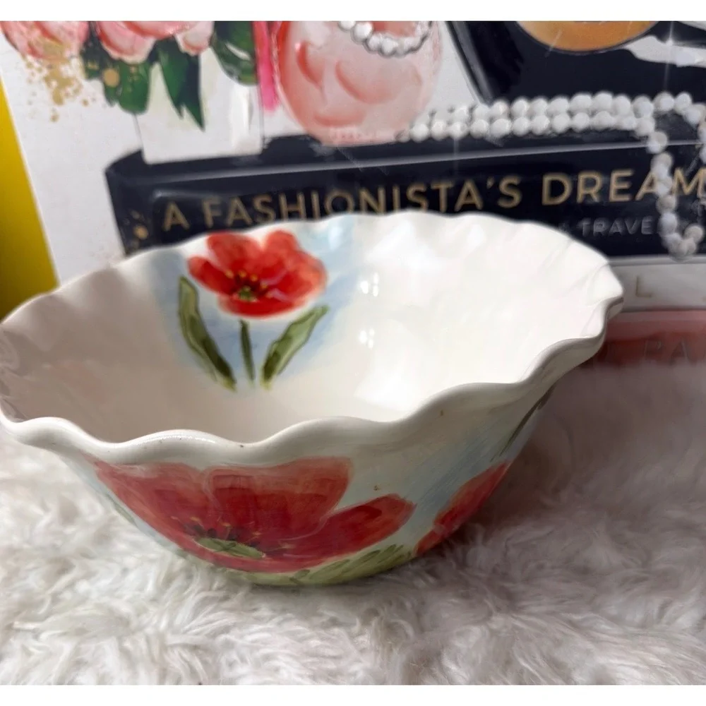Maxcera Flowing Poppies Ceramic Serving Bowl Farmhouse Decor discontinued
